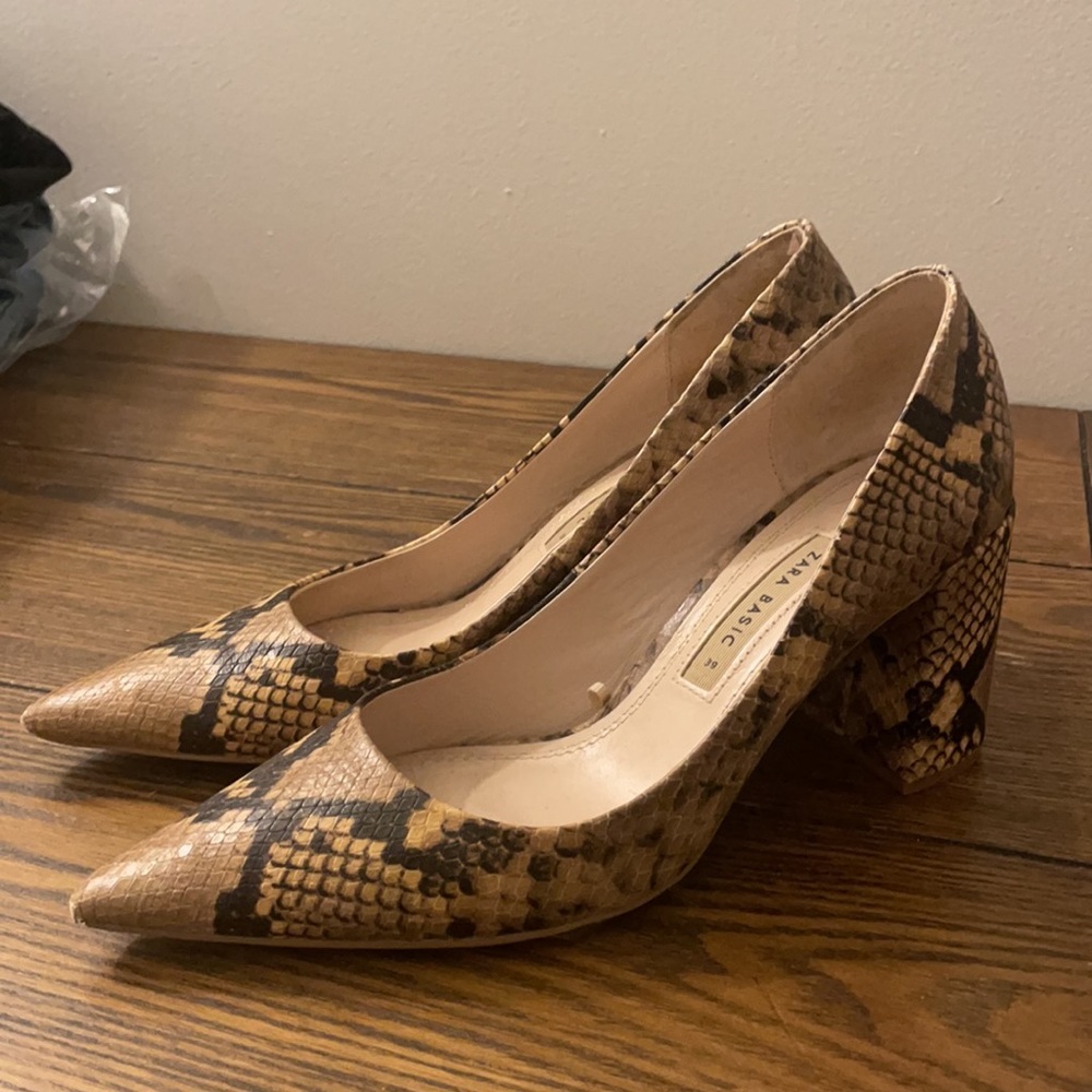 Zara snakeskin chunky heel pointy toe sz 8